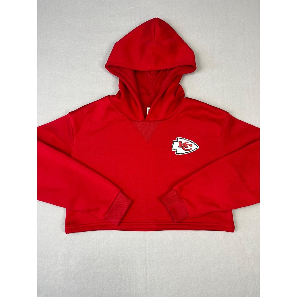 Kansas City Chiefs Hoodie Womens M Red Cropped Sweatshirt Pullover Relaxed - Picture 3 of 9
